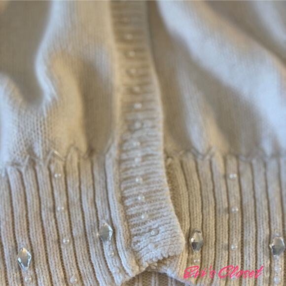 Reference Point Ladies Cream Knitted Sweater Cardigan With Beads Size 2X - Picture 15 of 16